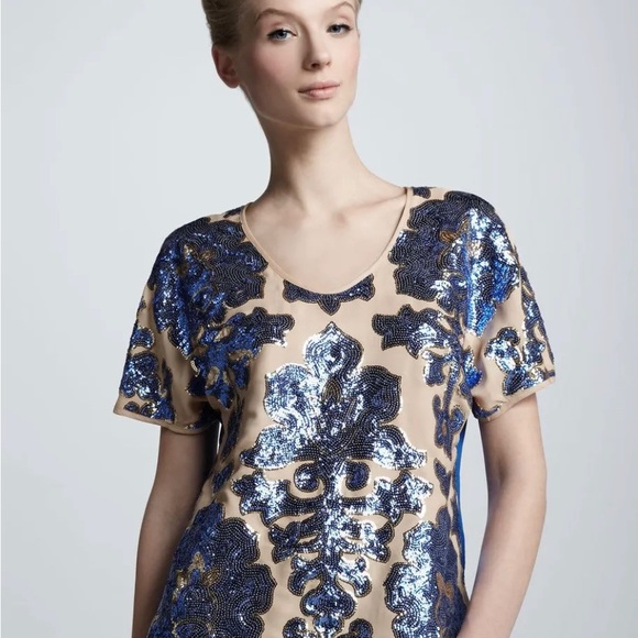 Tracy Reese Blue sequin Design Blouse Size Small - Picture 10 of 10